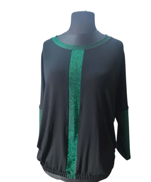 Wieczorowa Bluzka bombka z błyszczącym zielonymi wstawkami